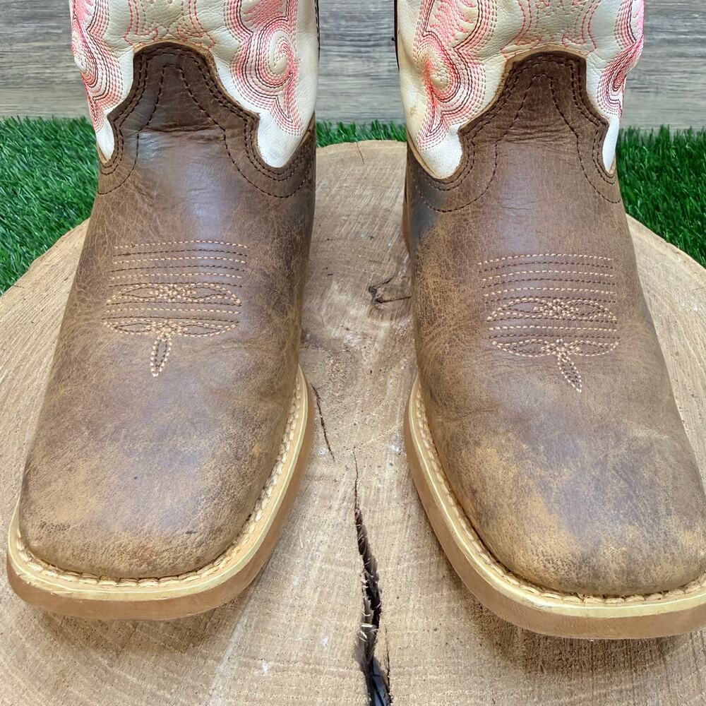 Durango Youth - Size 3M - Brown / White / Pink Square Toe Cowboy Boots DBT0242C - Picture 2 of 12